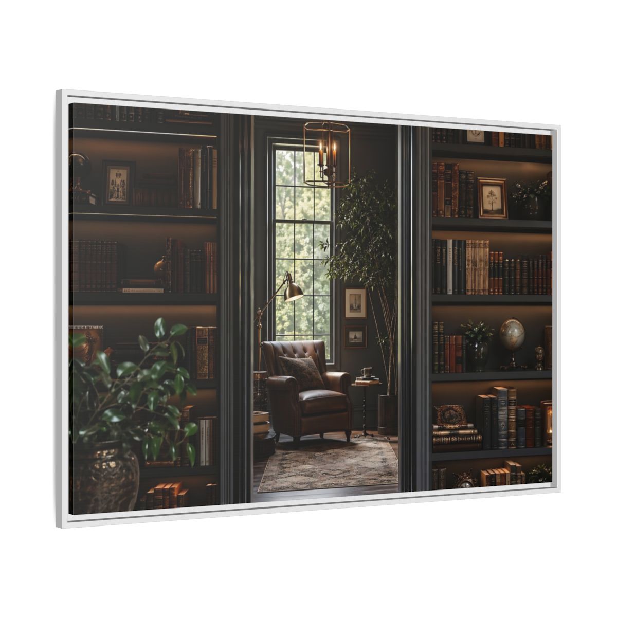 Side Mockup 7. Vintage Library Dark Academia shown as stretched canvas wall art