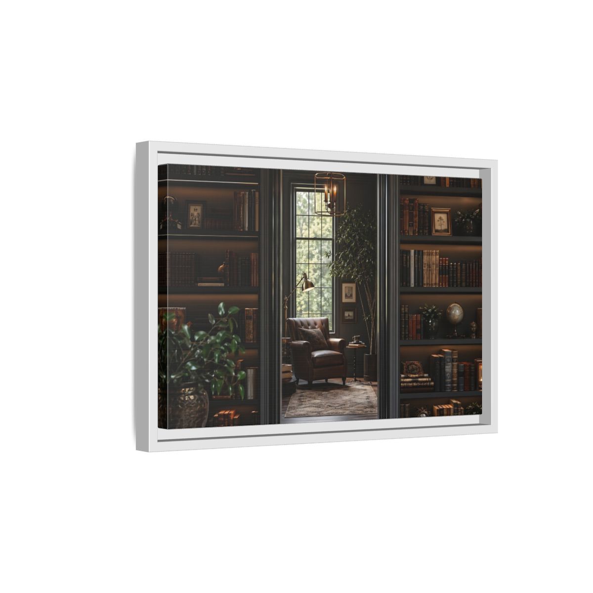 Side Mockup 4. Vintage Library Dark Academia shown as stretched canvas wall art