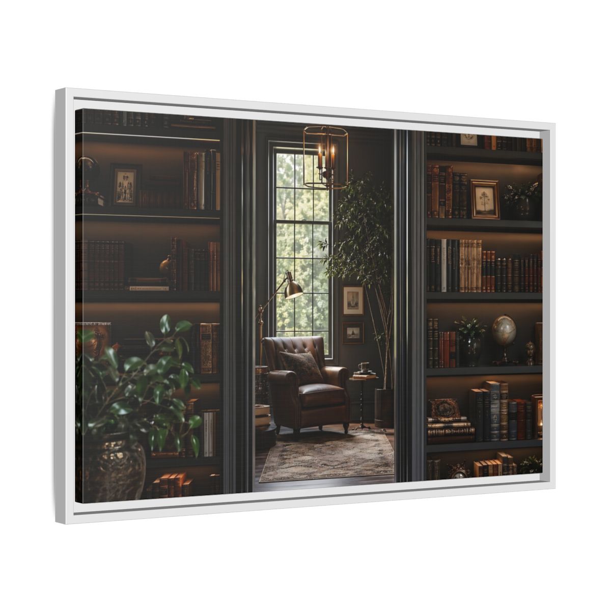 Side Mockup 10. Vintage Library Dark Academia shown as stretched canvas wall art