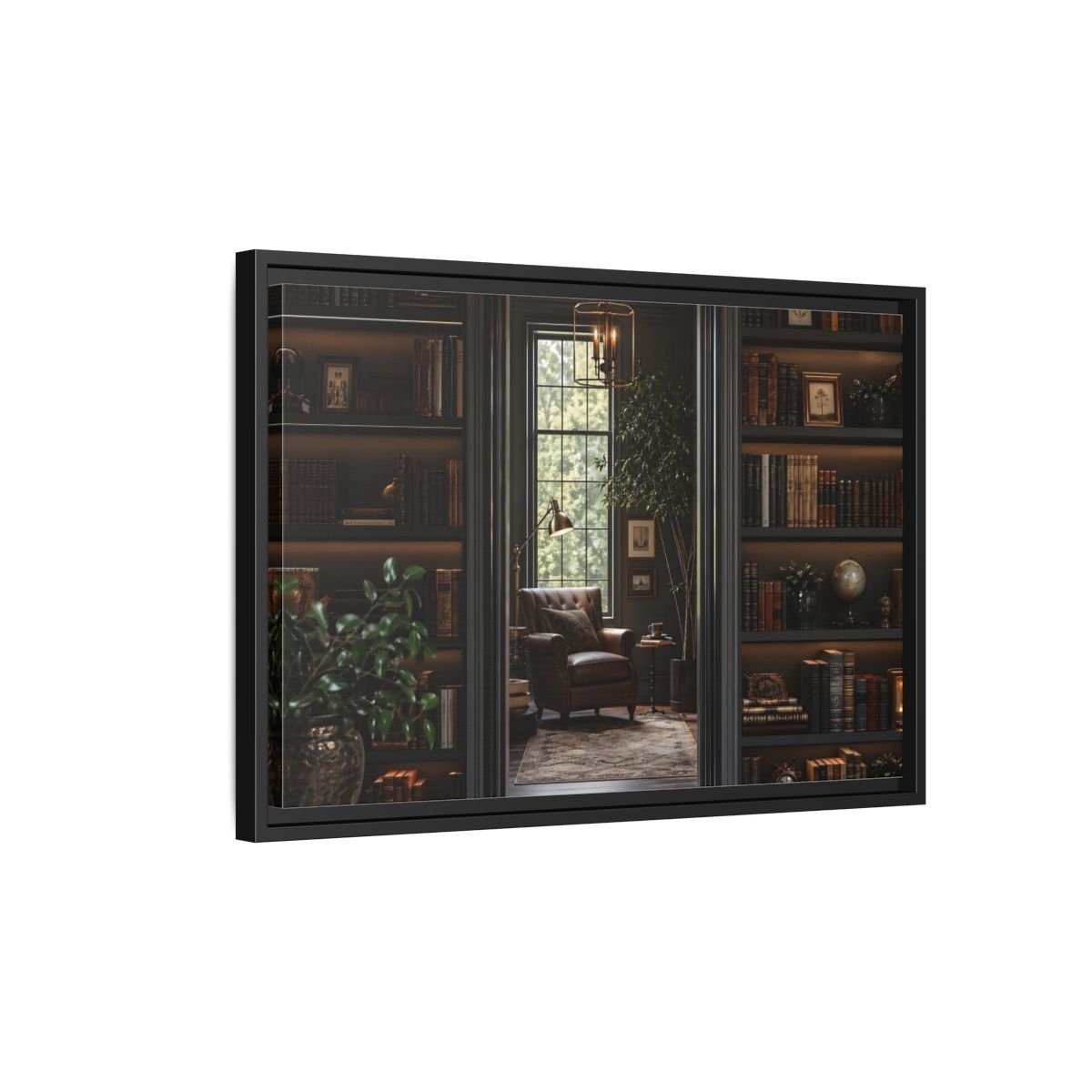 Side Mockup 3. Vintage Library Dark Academia shown as stretched canvas wall art