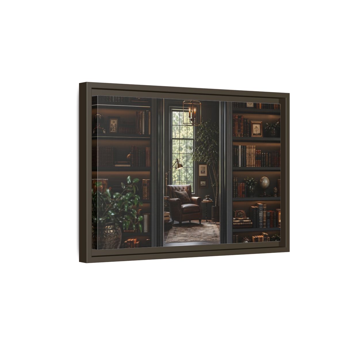 Side Mockup 5. Vintage Library Dark Academia shown as stretched canvas wall art