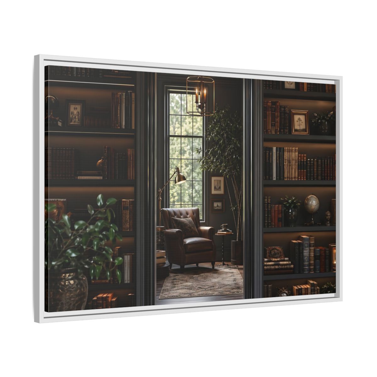 Side Mockup 9. Vintage Library Dark Academia shown as stretched canvas wall art