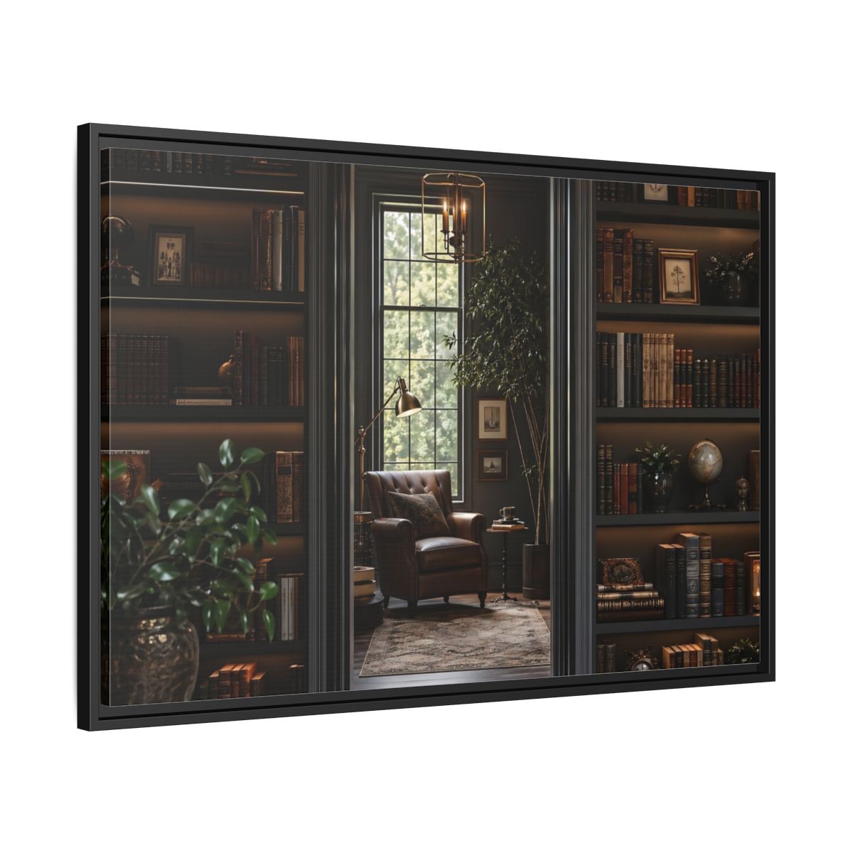 Side Mockup 13. Vintage Library Dark Academia shown as stretched canvas wall art