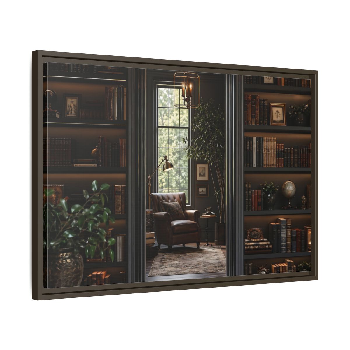 Side Mockup 11. Vintage Library Dark Academia shown as stretched canvas wall art