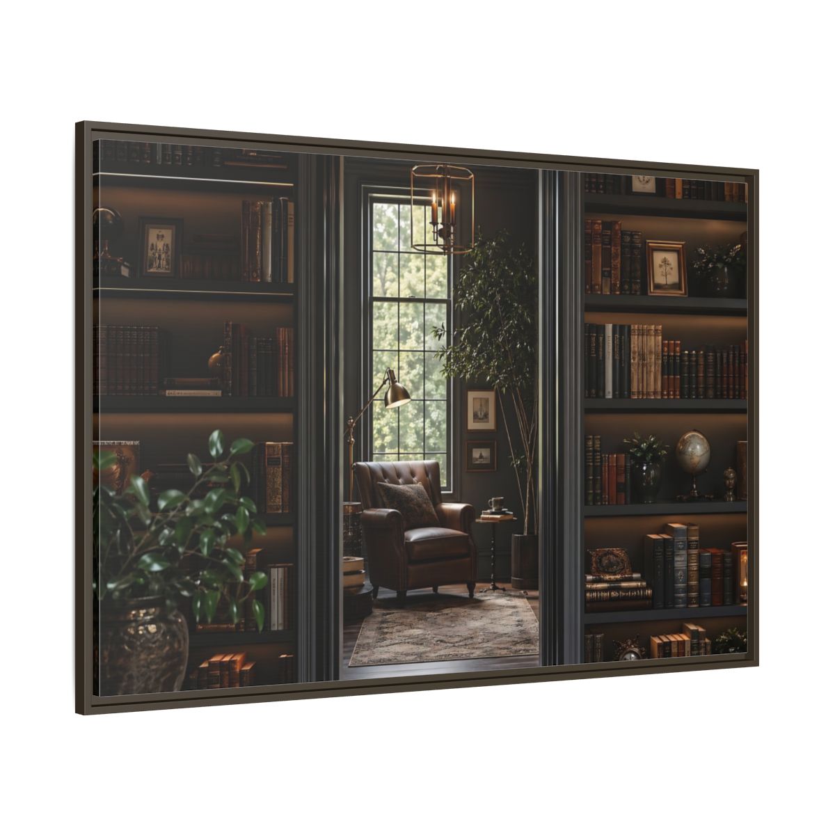 Side Mockup 8. Vintage Library Dark Academia shown as stretched canvas wall art