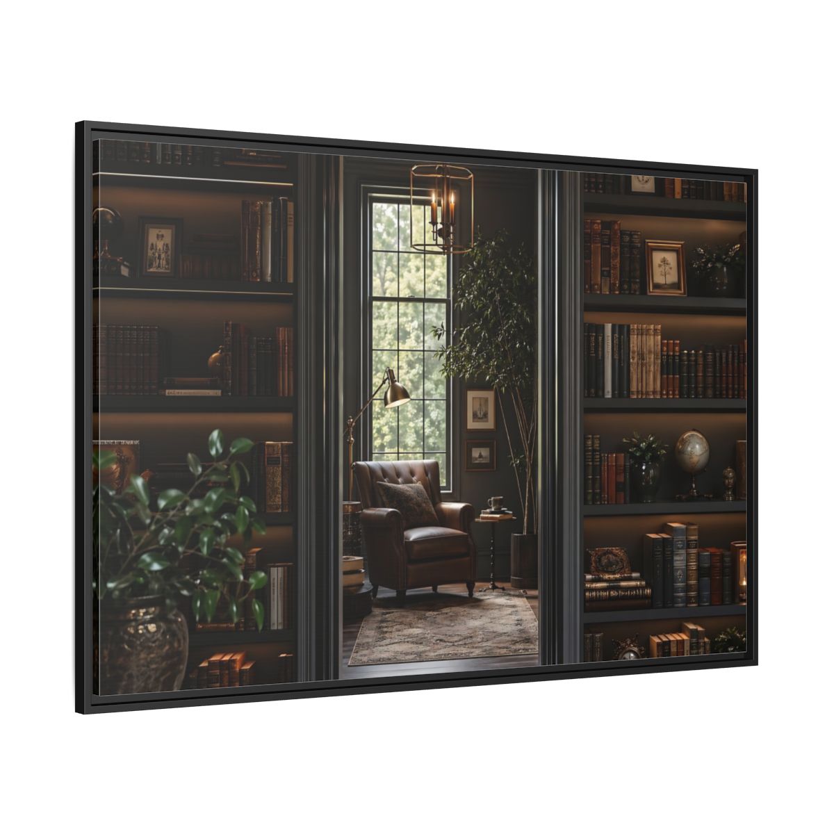 Side Mockup 12. Vintage Library Dark Academia shown as stretched canvas wall art