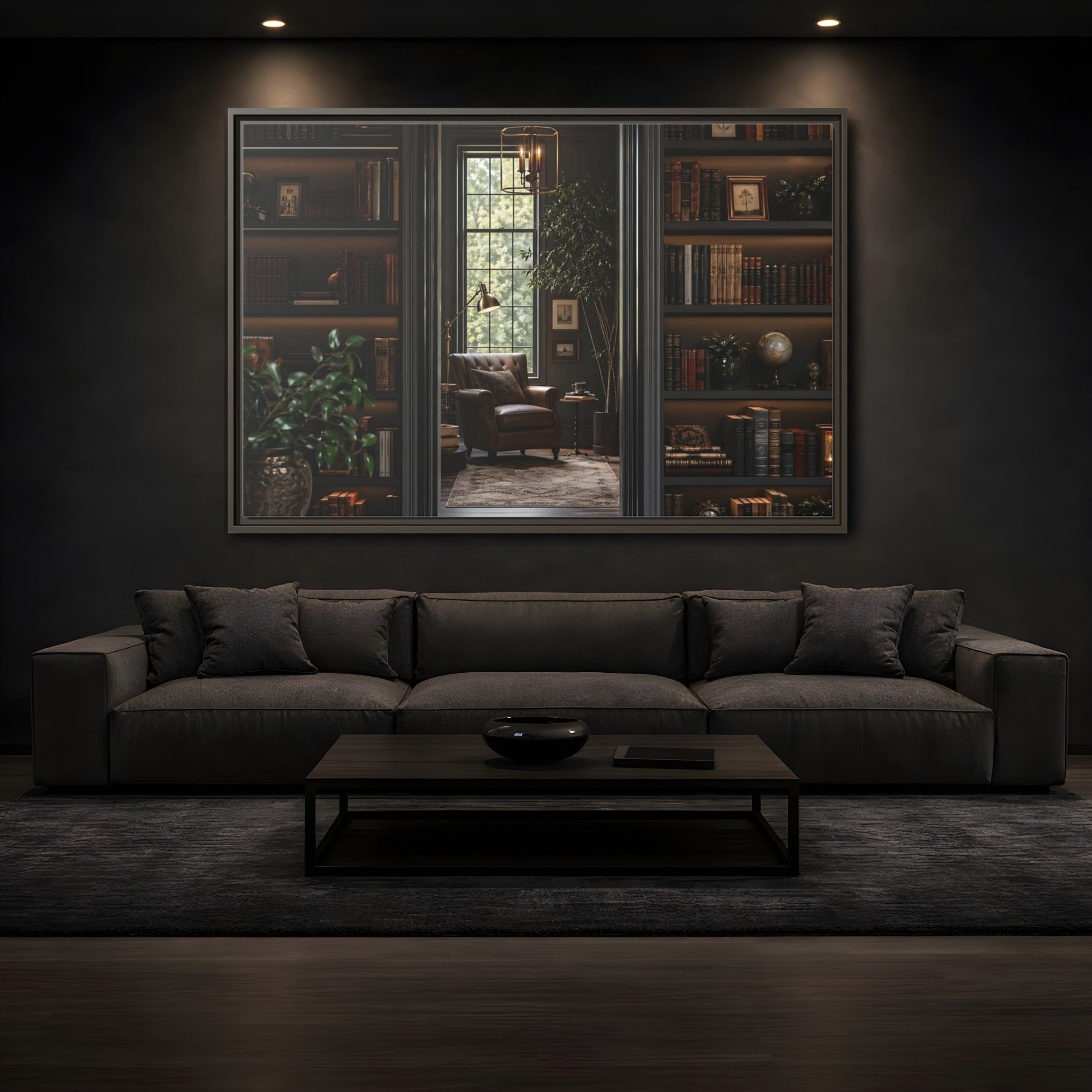 Mockup 3. Vintage Library Dark Academia shown as stretched canvas wall art