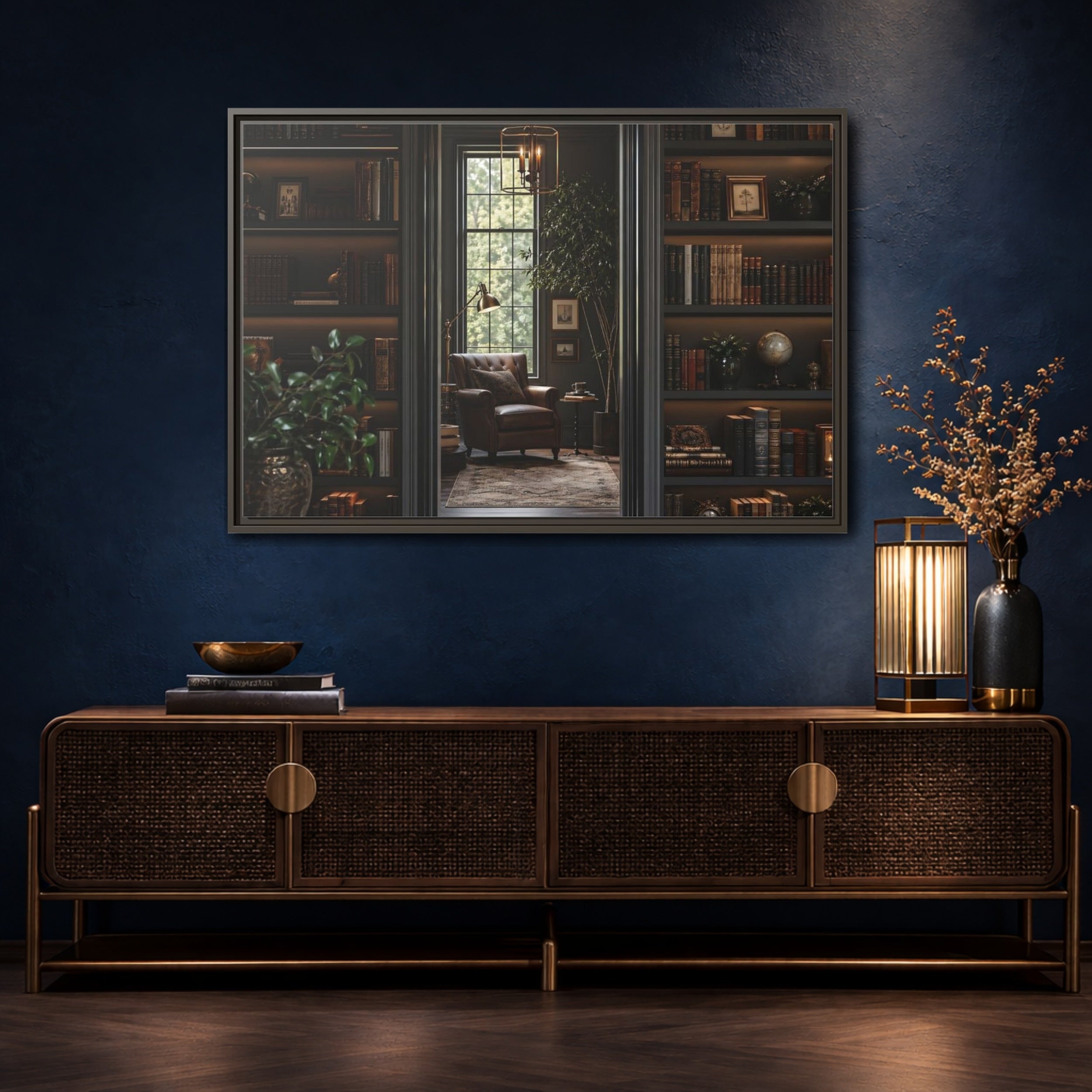 Mockup 4. Vintage Library Dark Academia shown as stretched canvas wall art