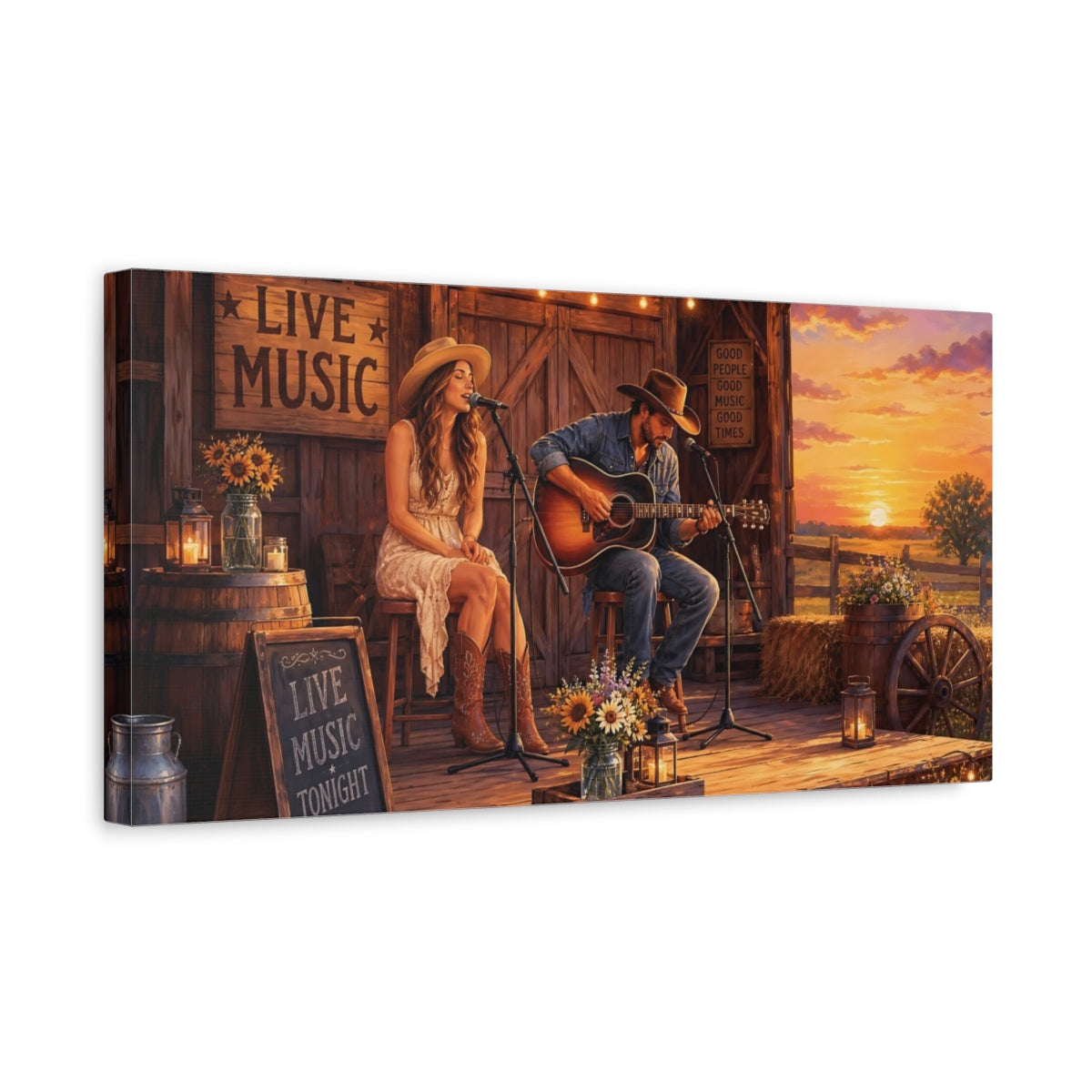 Side Mockup 3. Vintage Live Music Country Sunset shown as canvas print