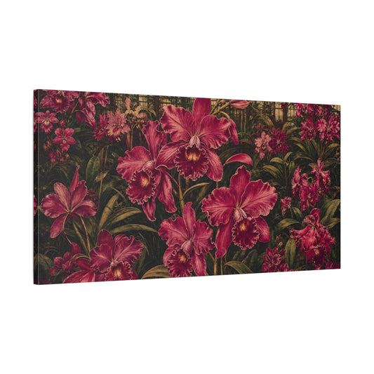 Main Mockup. Vintage Magenta Orchid Garden shown as canvas print