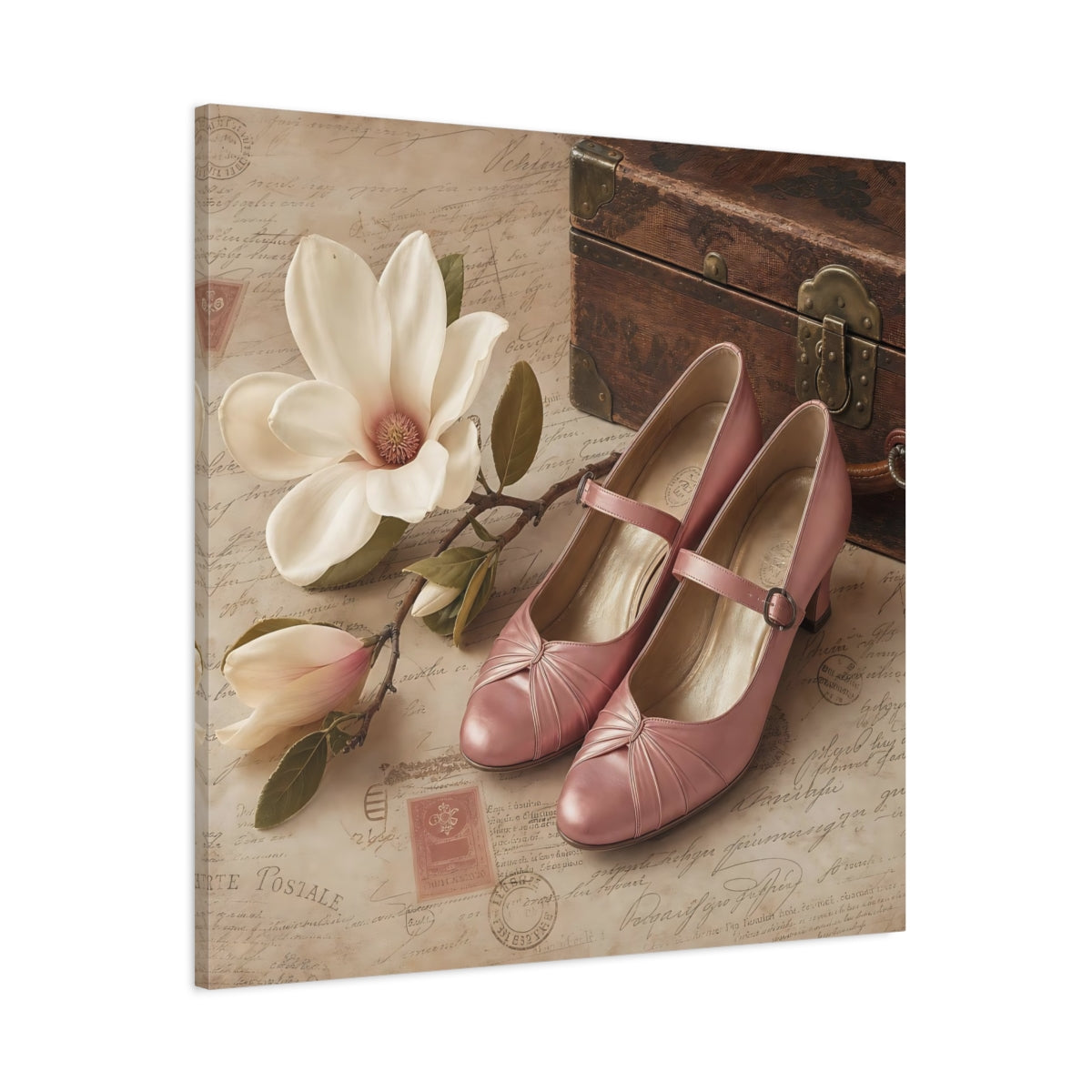 Main Mockup. Vintage Magnolia Flower Vintage Pink shown as canvas print