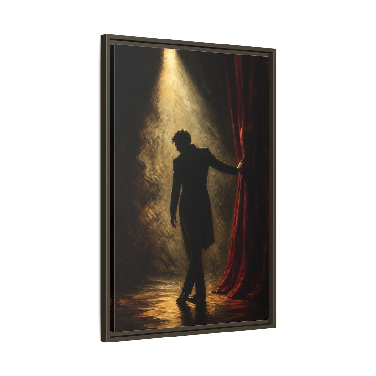 Side Mockup 11. Vintage Man Dramatic Red Black shown as framed canvas print