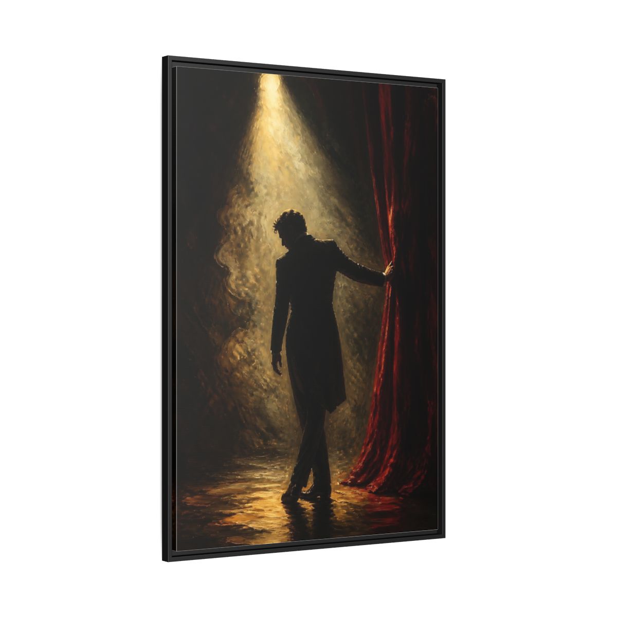 Side Mockup 12. Vintage Man Dramatic Red Black shown as framed canvas print