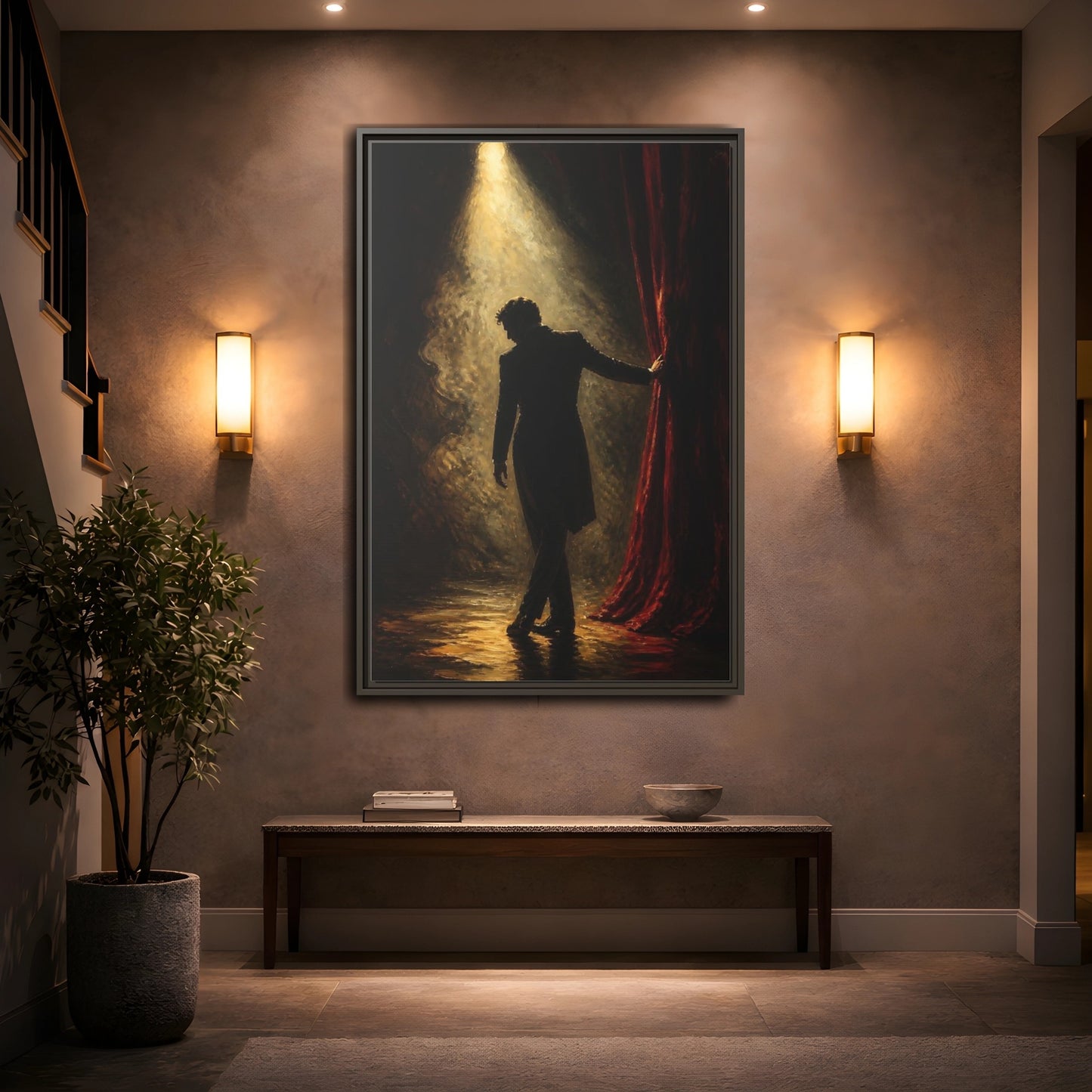 Mockup 2. Vintage Man Dramatic Red Black shown as framed canvas print