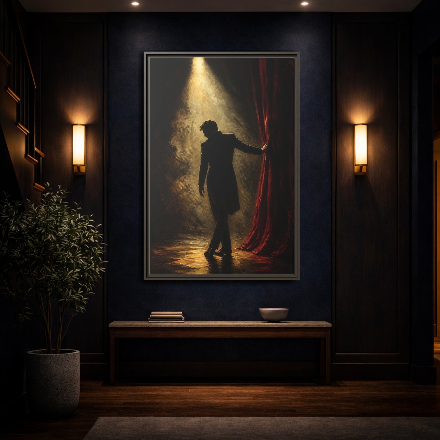 Mockup 4. Vintage Man Dramatic Red Black shown as framed canvas print