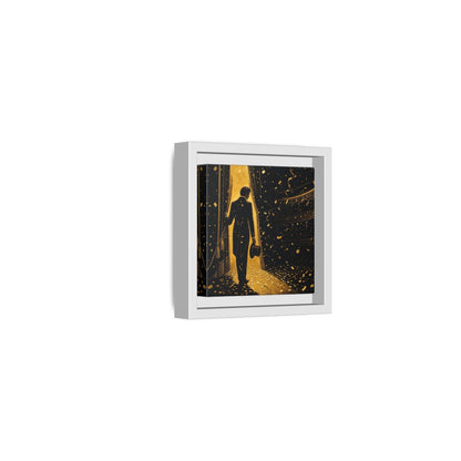 Side Mockup 22. Vintage Man Gold And Black shown as framed canvas print