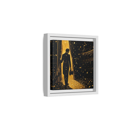 Side Mockup 1. Vintage Man Gold And Black shown as framed canvas print