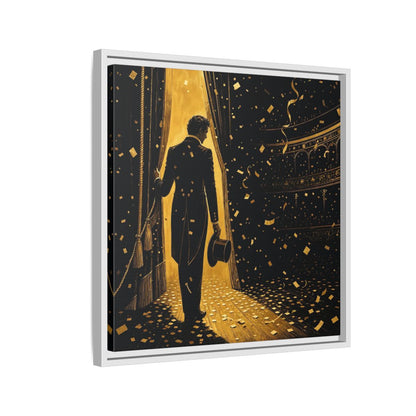 Side Mockup 10. Vintage Man Gold And Black shown as framed canvas print