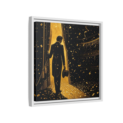 Side Mockup 13. Vintage Man Gold And Black shown as framed canvas print