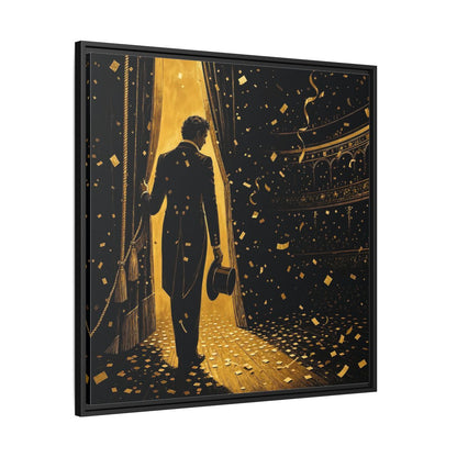 Side Mockup 30. Vintage Man Gold And Black shown as framed canvas print