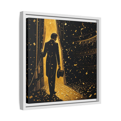Side Mockup 28. Vintage Man Gold And Black shown as framed canvas print