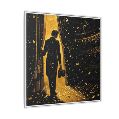Side Mockup 4. Vintage Man Gold And Black shown as framed canvas print