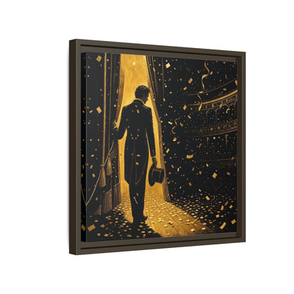 Side Mockup 14. Vintage Man Gold And Black shown as framed canvas print