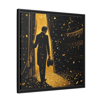 Side Mockup 31. Vintage Man Gold And Black shown as framed canvas print