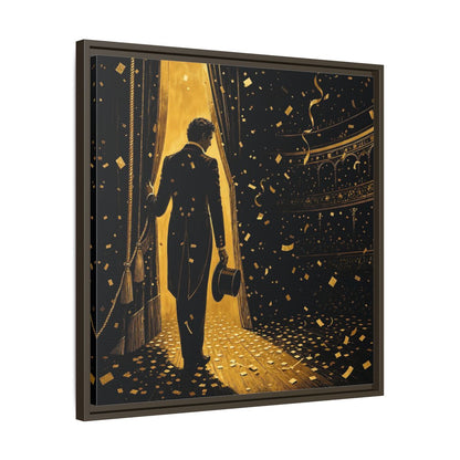 Side Mockup 27. Vintage Man Gold And Black shown as framed canvas print