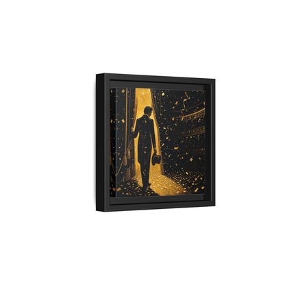 Side Mockup 3. Vintage Man Gold And Black shown as framed canvas print