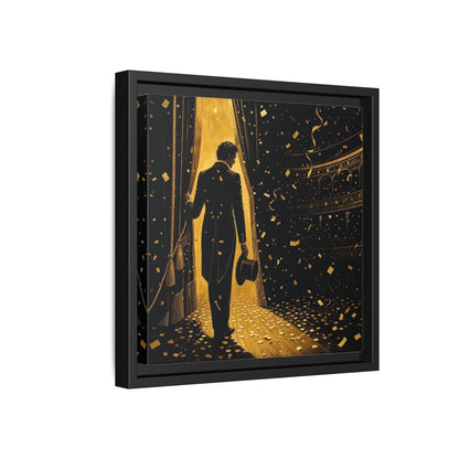 Side Mockup 18. Vintage Man Gold And Black shown as framed canvas print