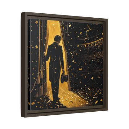 Side Mockup 29. Vintage Man Gold And Black shown as framed canvas print