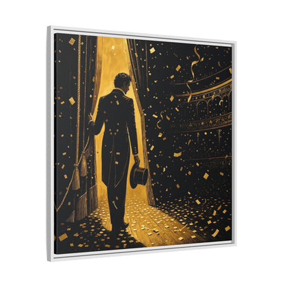 Side Mockup 25. Vintage Man Gold And Black shown as framed canvas print