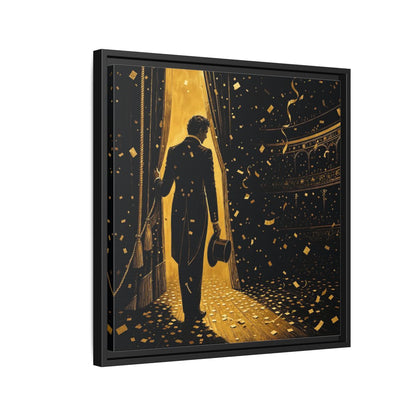 Side Mockup 12. Vintage Man Gold And Black shown as framed canvas print