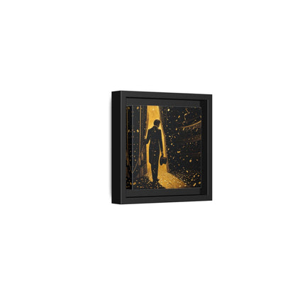 Side Mockup 24. Vintage Man Gold And Black shown as framed canvas print
