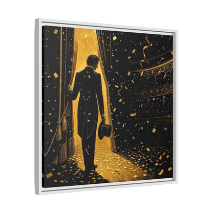 Side Mockup 26. Vintage Man Gold And Black shown as framed canvas print