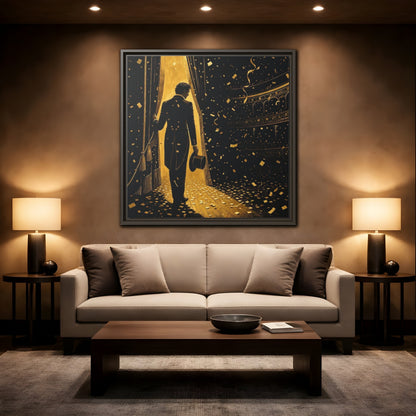 Mockup 2. Vintage Man Gold And Black shown as framed canvas print
