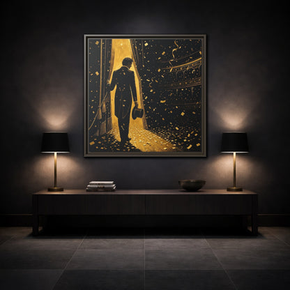 Mockup 3. Vintage Man Gold And Black shown as framed canvas print
