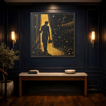 Mockup 4. Vintage Man Gold And Black shown as framed canvas print