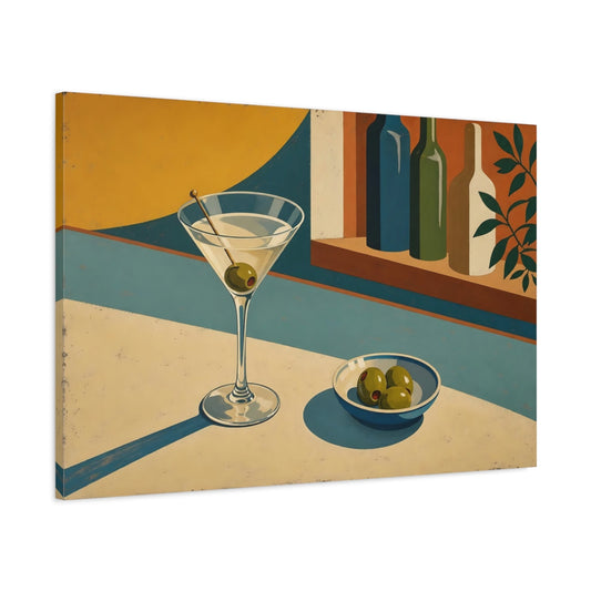 Main Mockup. Vintage Martini Retro Cocktail Bar shown as stretched canvas wall art