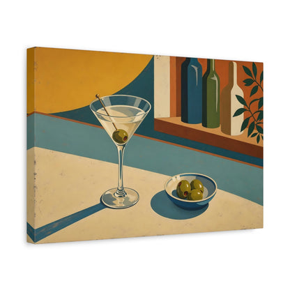 Side Mockup 4. Vintage Martini Retro Cocktail Bar shown as stretched canvas wall art