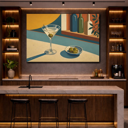 Mockup 2. Vintage Martini Retro Cocktail Bar shown as stretched canvas wall art
