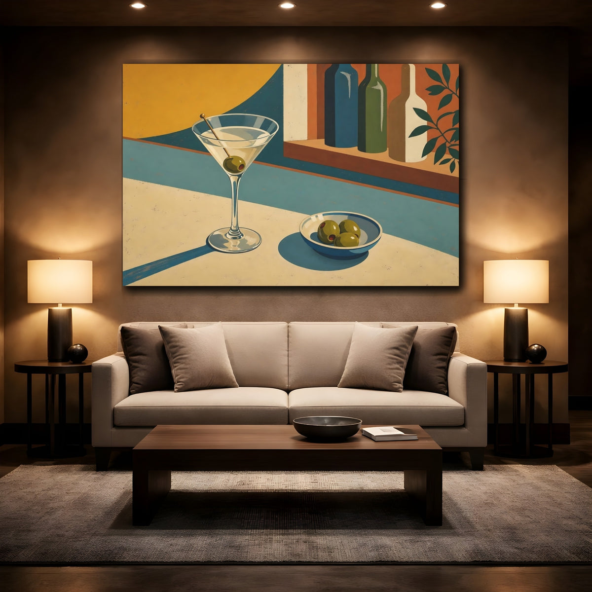 Mockup 3. Vintage Martini Retro Cocktail Bar shown as stretched canvas wall art