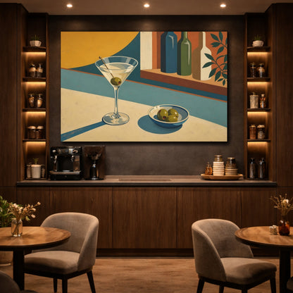 Mockup 4. Vintage Martini Retro Cocktail Bar shown as stretched canvas wall art