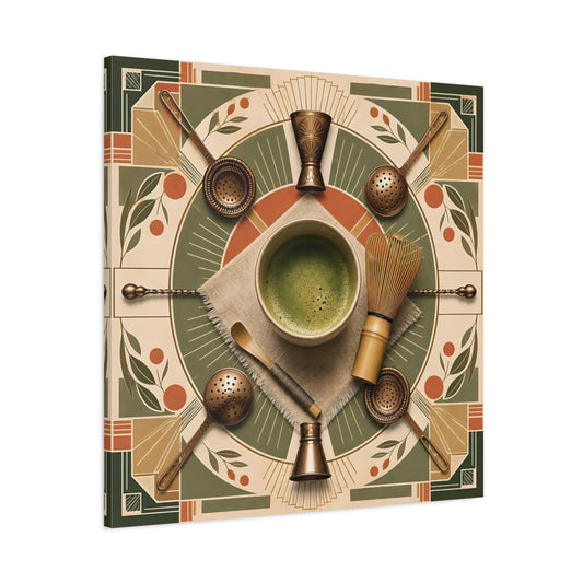 Main Mockup. Vintage Matcha Tools Green And Bronze shown as stretched canvas wall art