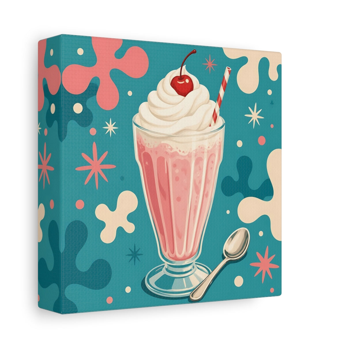 Side Mockup 2. Vintage Milkshake Pink Milkshake shown as stretched canvas wall art