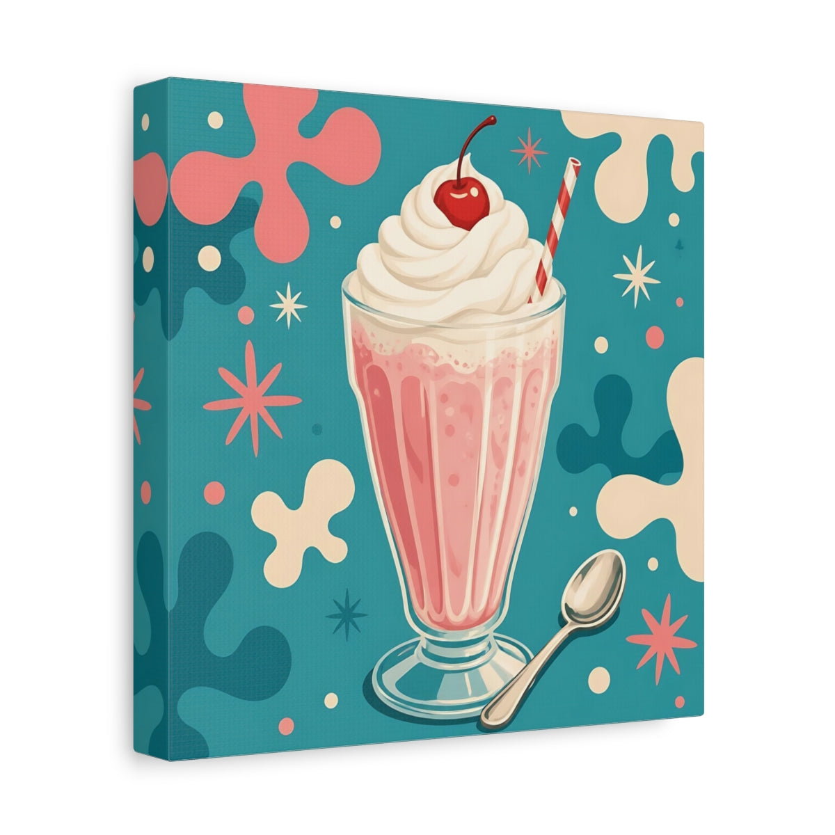Side Mockup 9. Vintage Milkshake Pink Milkshake shown as stretched canvas wall art