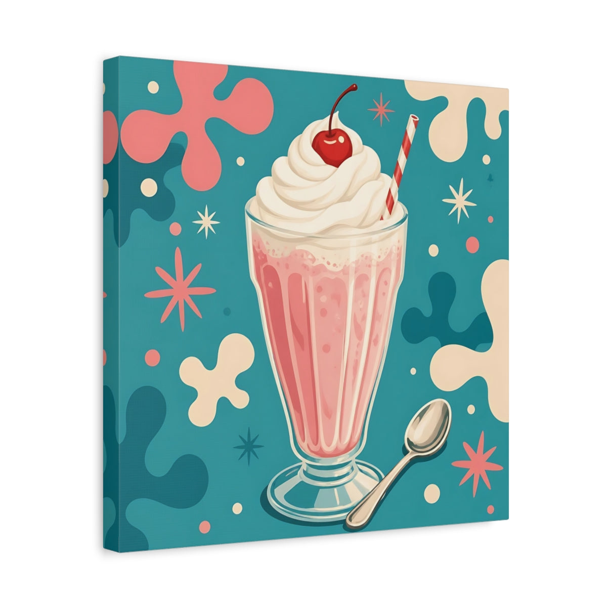 Side Mockup 6. Vintage Milkshake Pink Milkshake shown as stretched canvas wall art