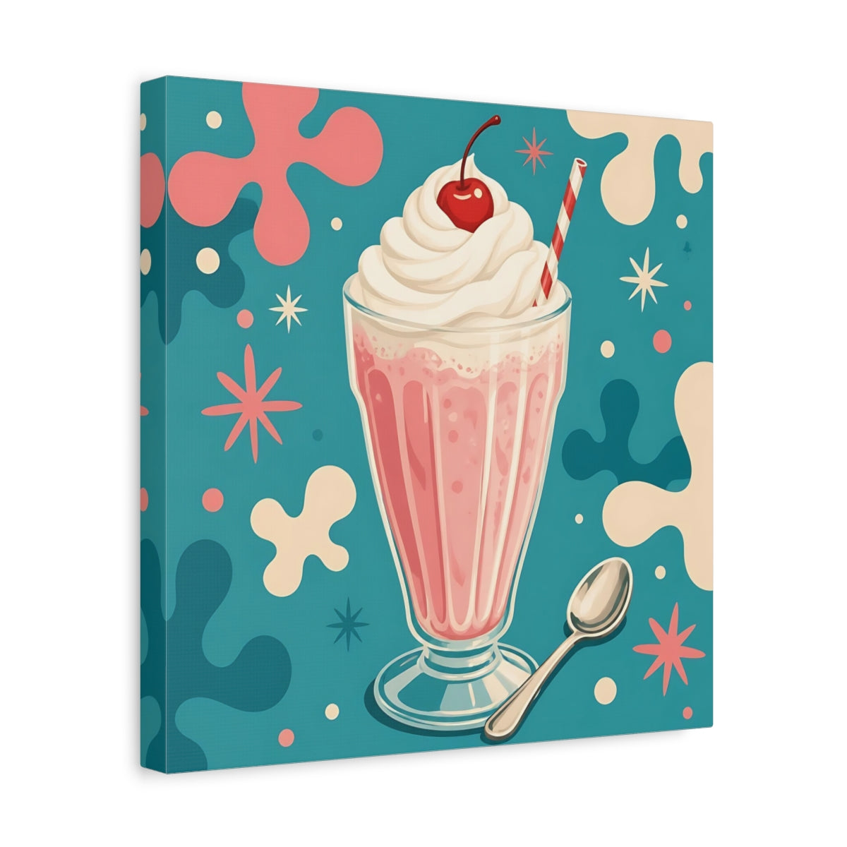 Side Mockup 7. Vintage Milkshake Pink Milkshake shown as stretched canvas wall art