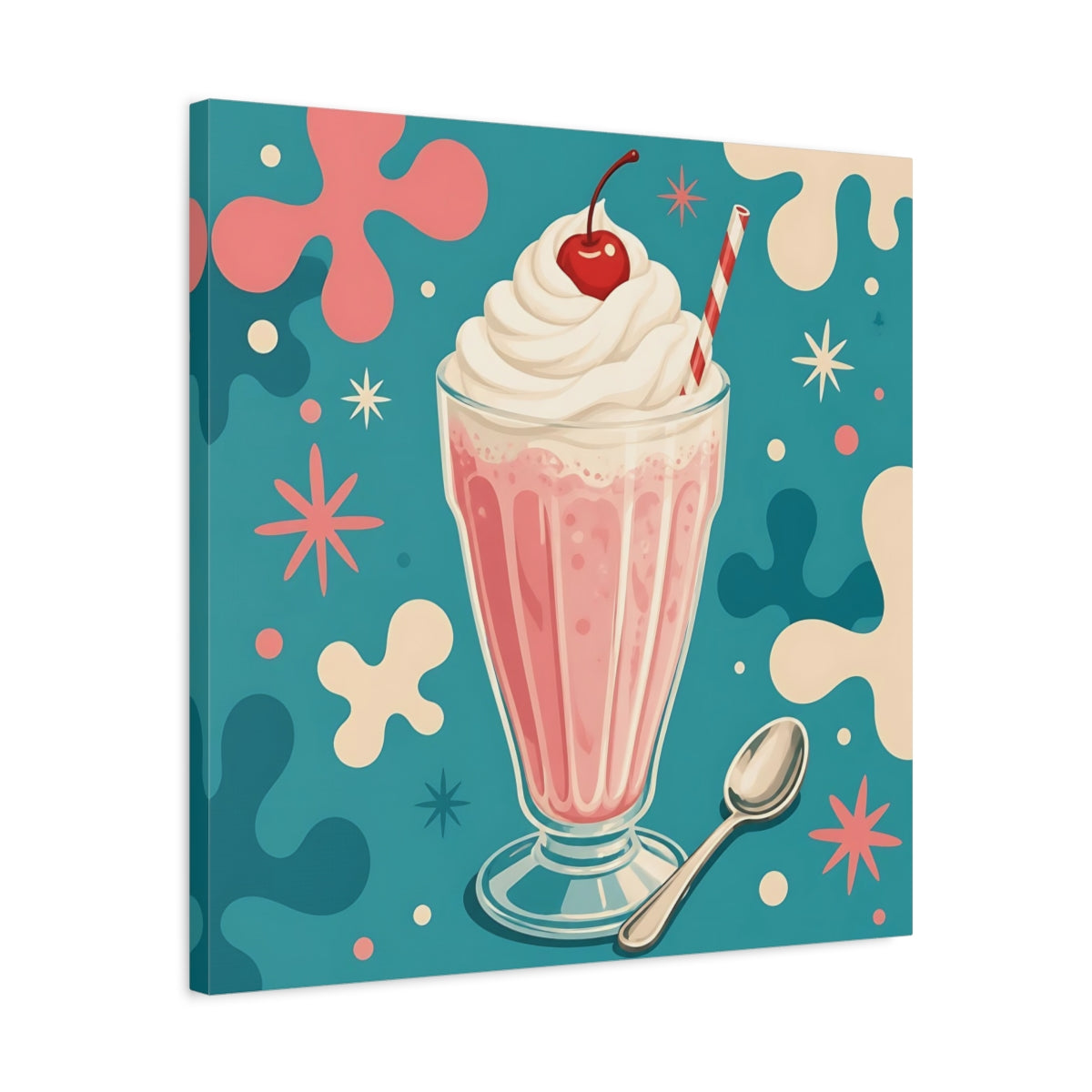 Side Mockup 4. Vintage Milkshake Pink Milkshake shown as stretched canvas wall art